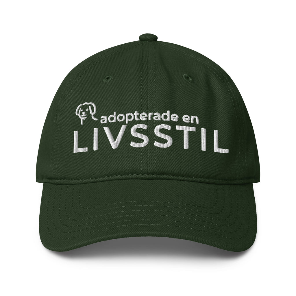 Grön broderad keps med texten adopterade en livsstil från Ohana Rescue framifran snygg hundkeps