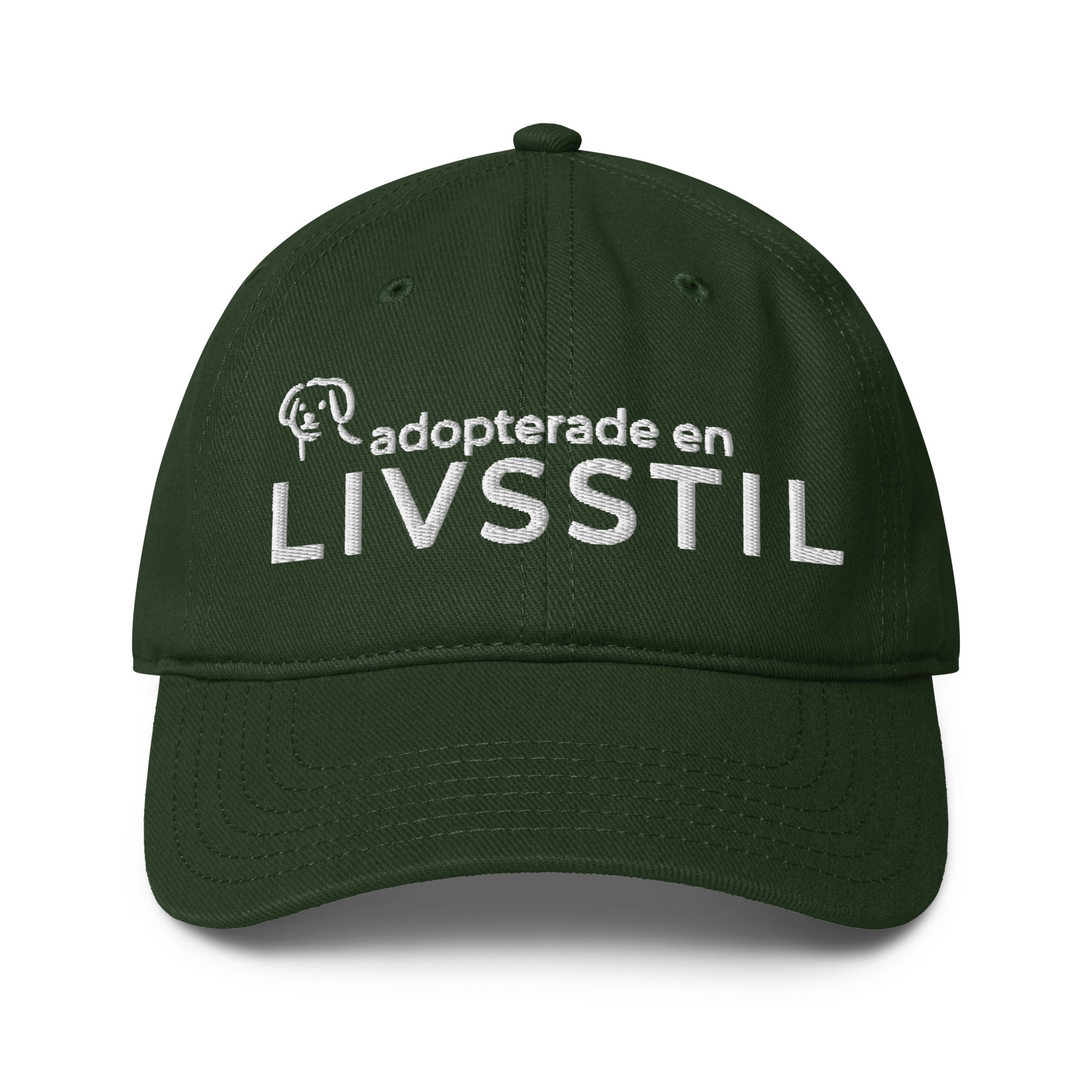 Grön broderad keps med texten adopterade en livsstil från Ohana Rescue framifran snygg hundkeps