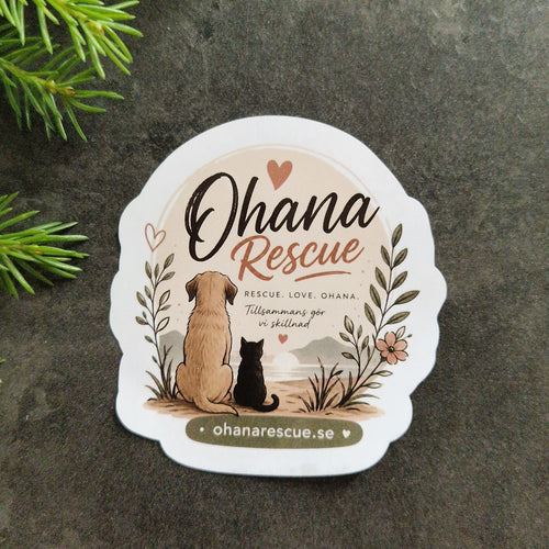 Ohana Rescue klistermärke cirka 5 cm med hund och kattmotiv