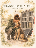 Transporthjälpen – en kvinna kramar en hund vid en hundtransport.