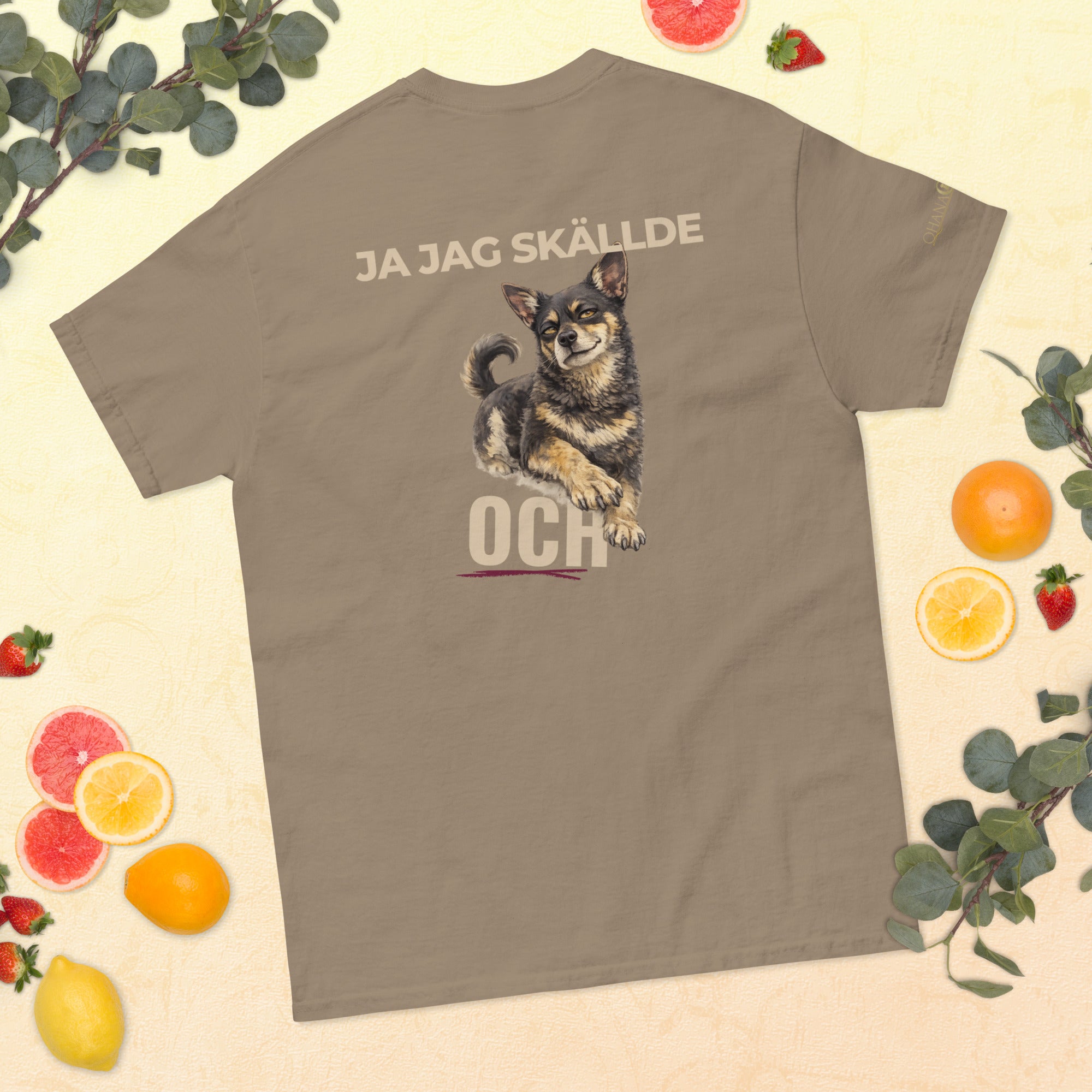 Gnista t-shirt i Brown Savana med texten Ja jag skällde och på ryggen