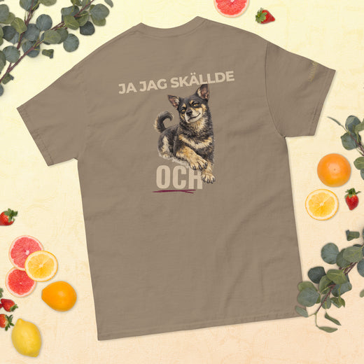 Gnista t-shirt i Brown Savana med texten Ja jag skällde och på ryggen