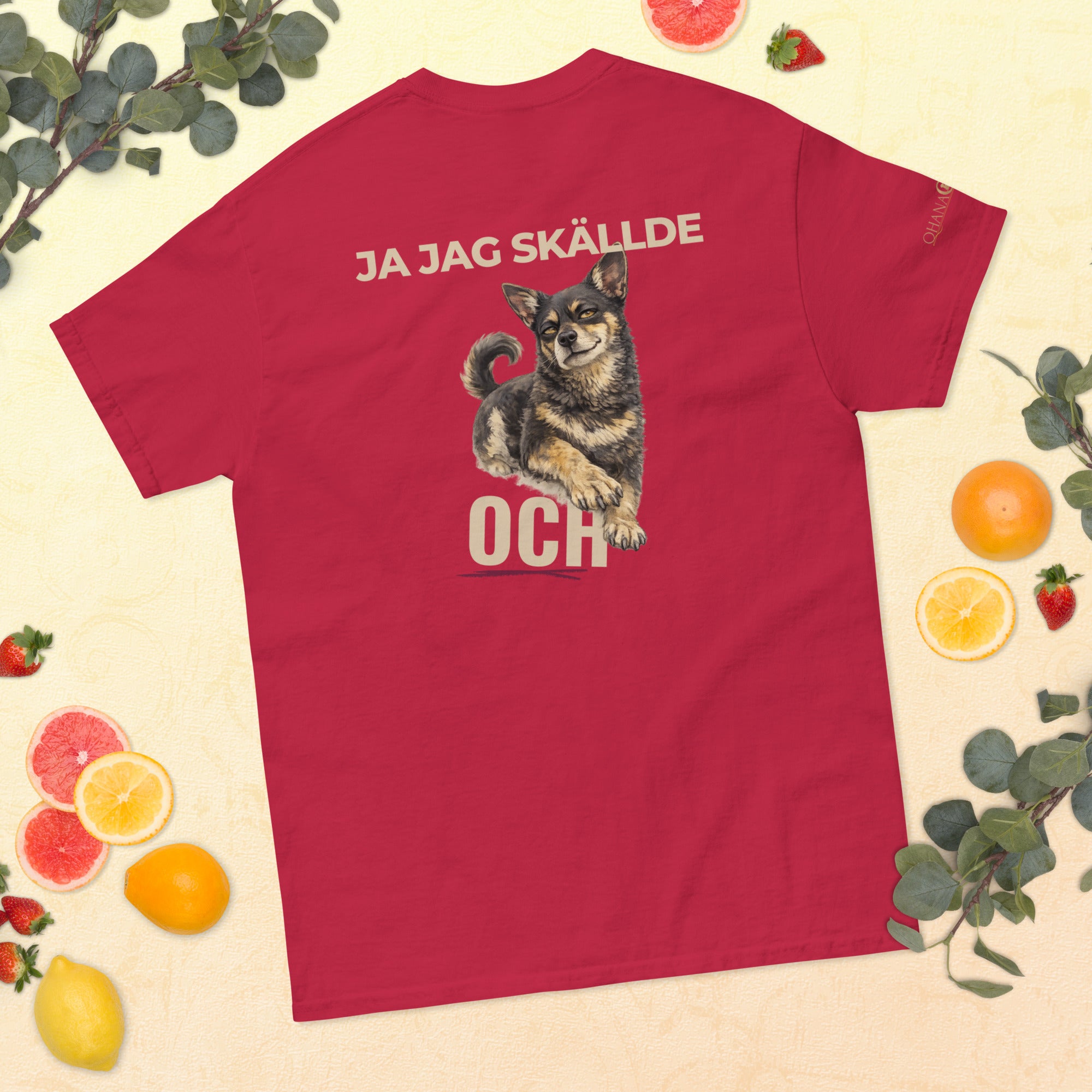 Gnista t-shirt i Cardinal med ryggtryck Ja jag skällde och
