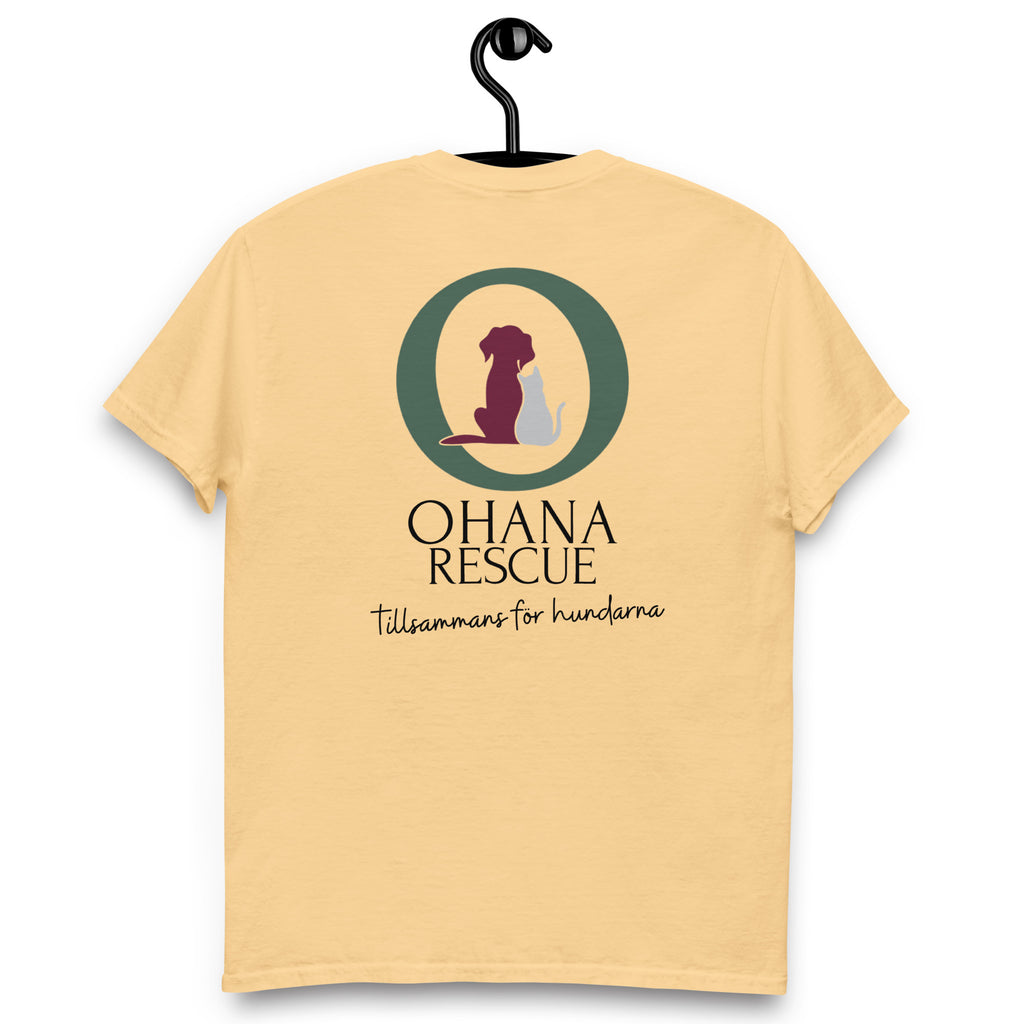 Ohana Bas-T-shirt i Yellow Haze, baksida med Ohana-tryck