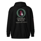 Ohana hoodie med dragkedja i svart, baksida med Ohana Rescue-tryck