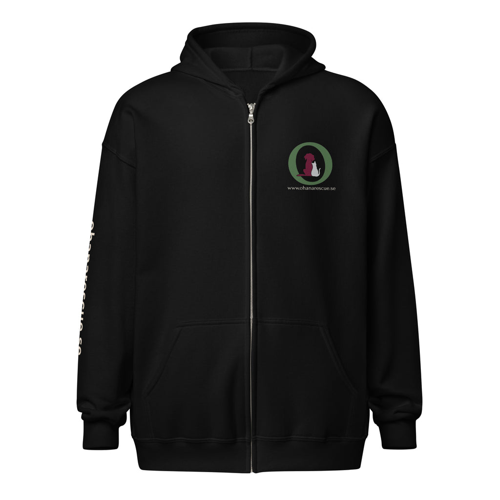 Ohana hoodie med dragkedja i svart, framsida