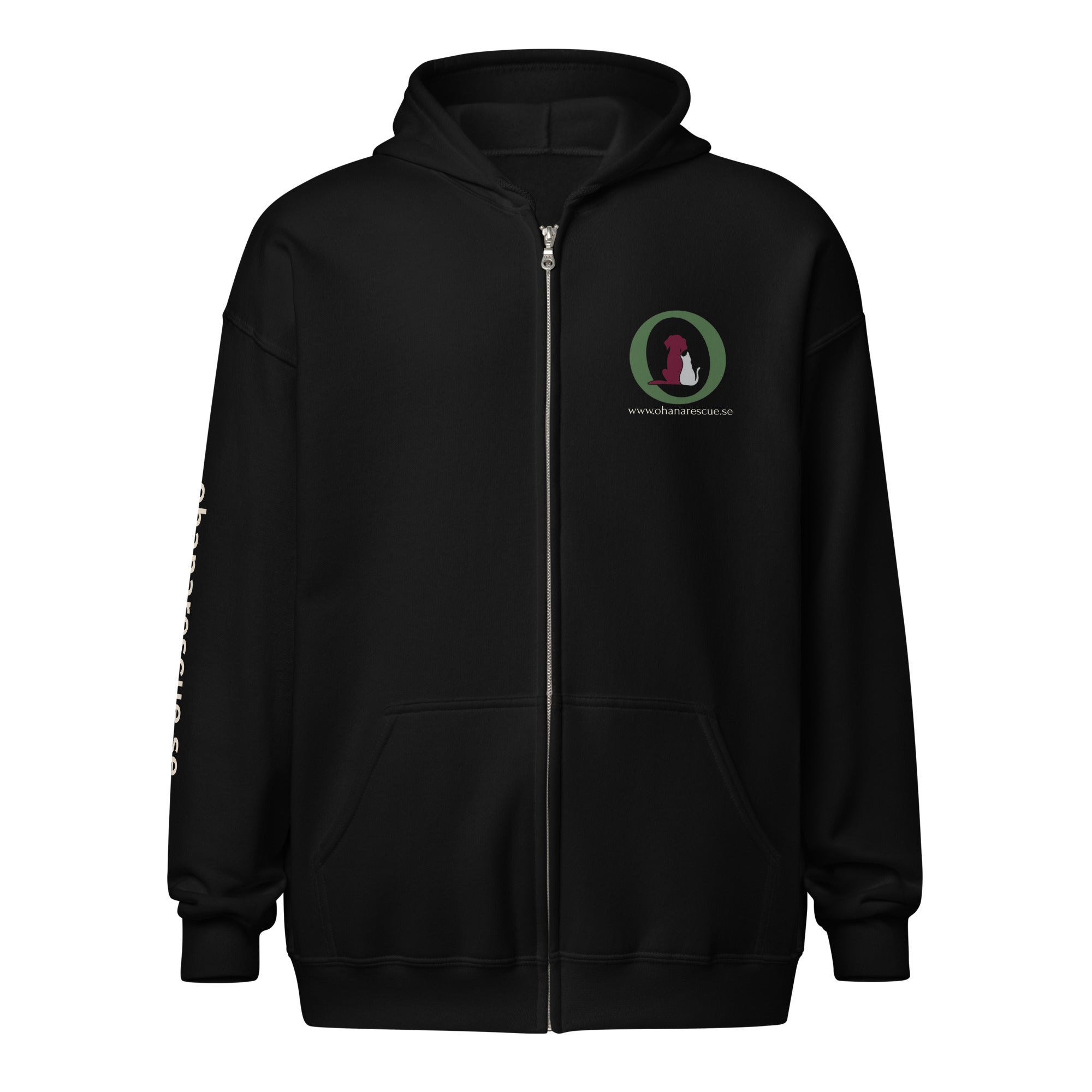 Ohana hoodie med dragkedja i svart, framsida