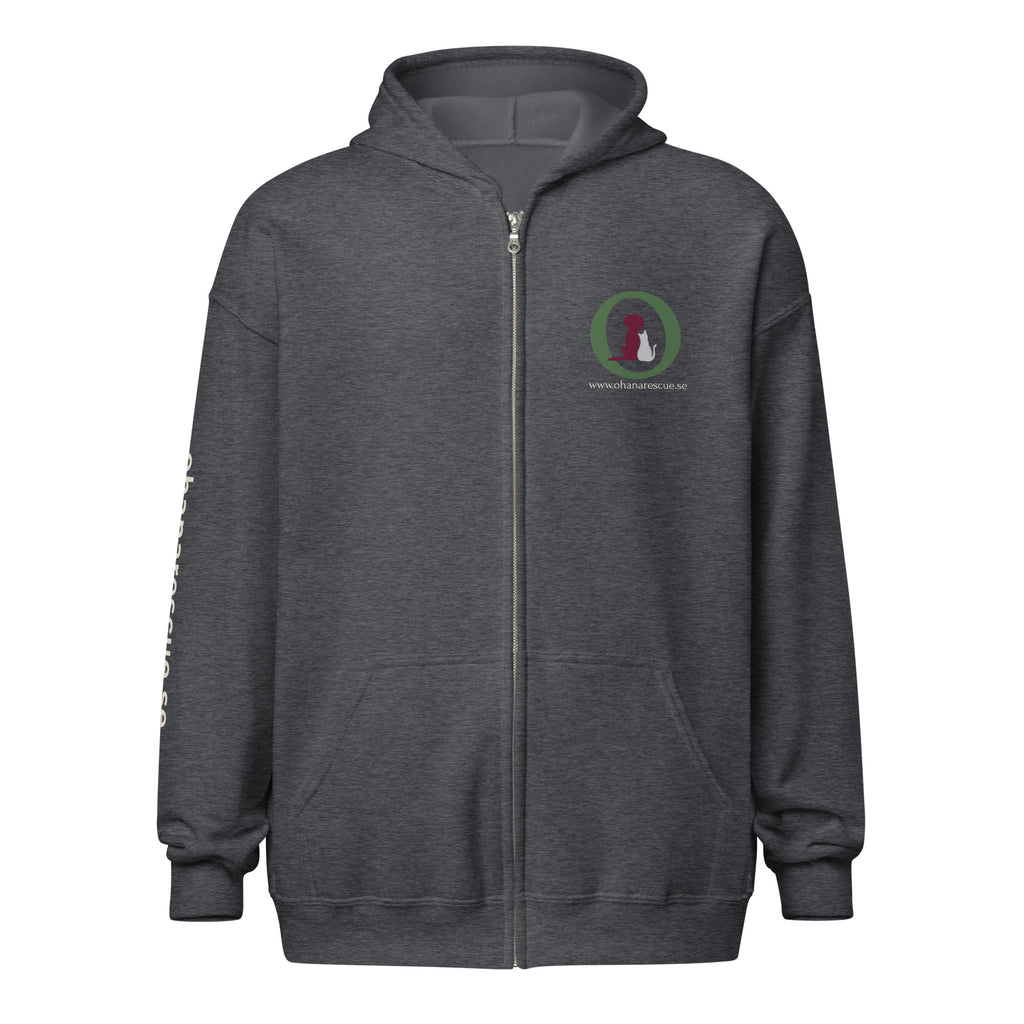 Ohana hoodie med dragkedja i dark heather, framsida