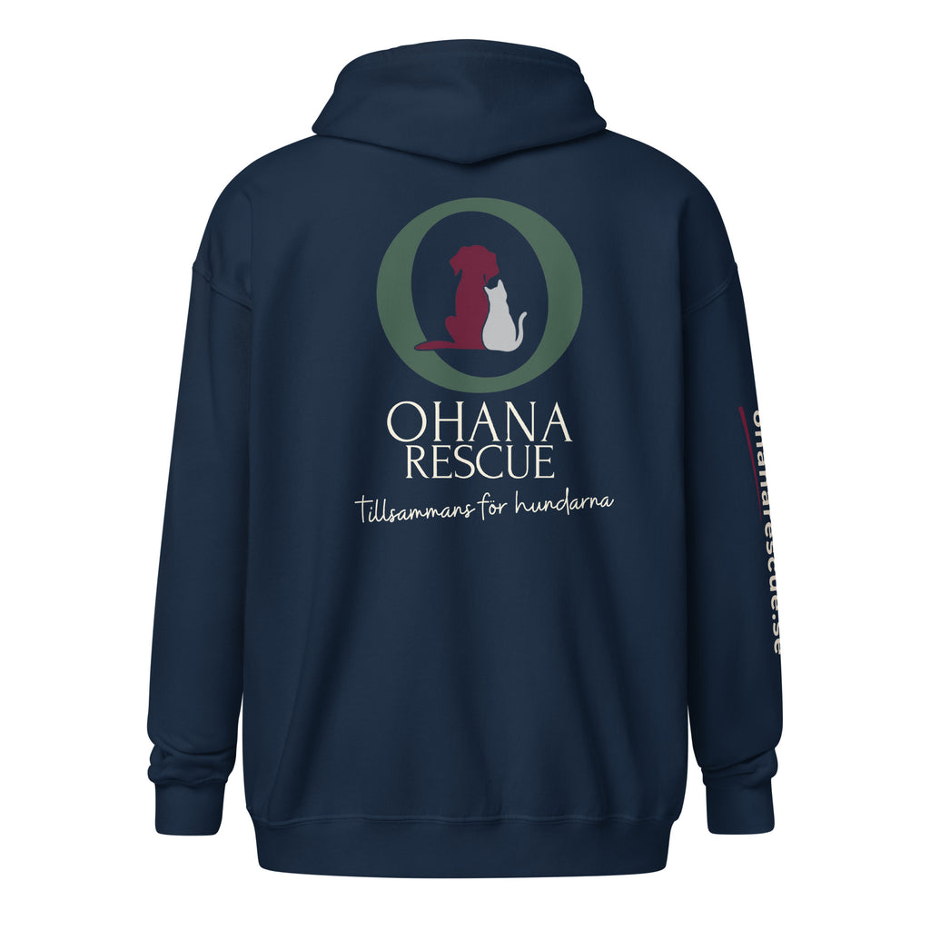 Ohana zip hoodie i navy med tryck på ryggen