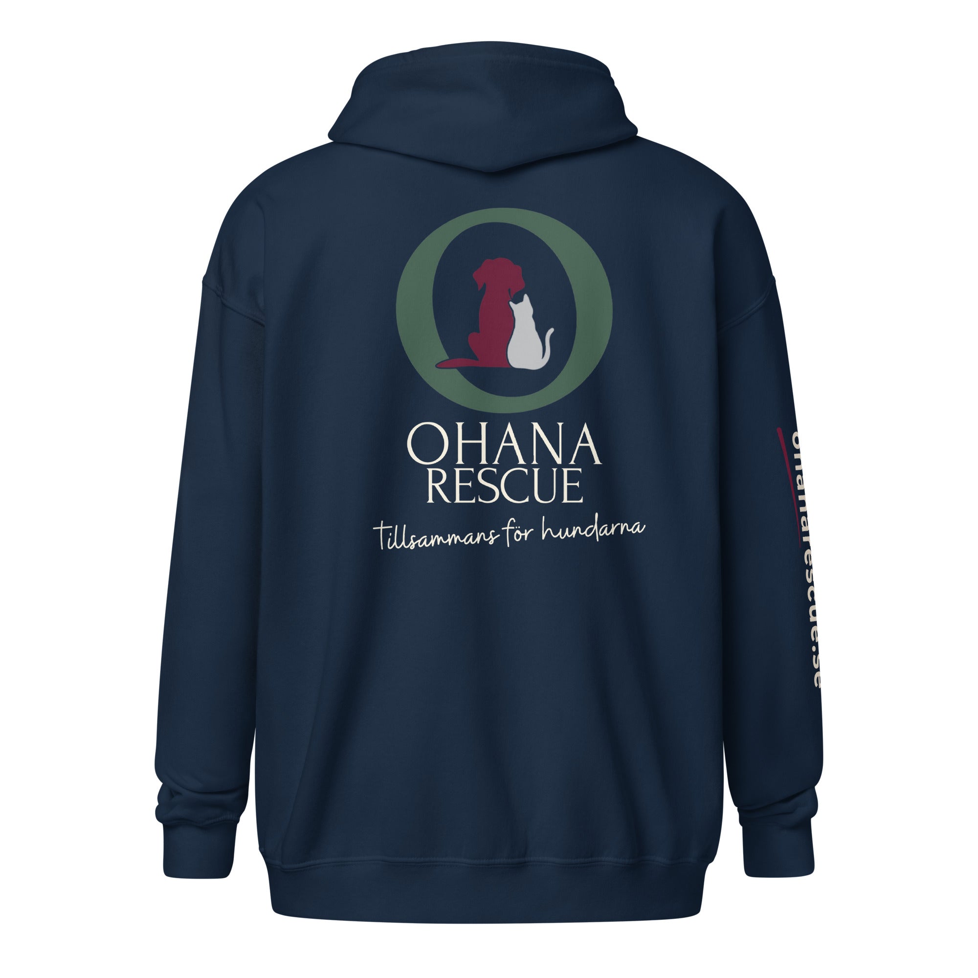 Ohana zip hoodie i navy med tryck på ryggen