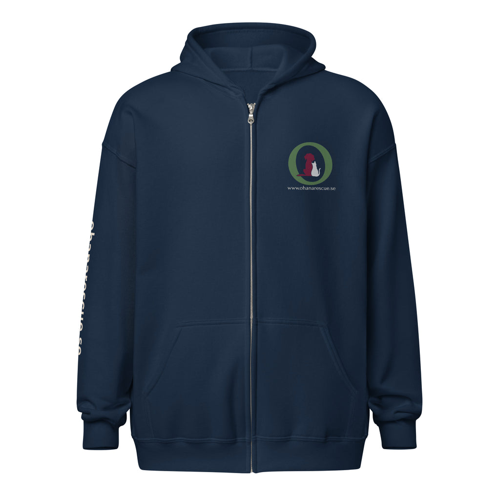 Ohana hoodie med dragkedja i navy, framsida