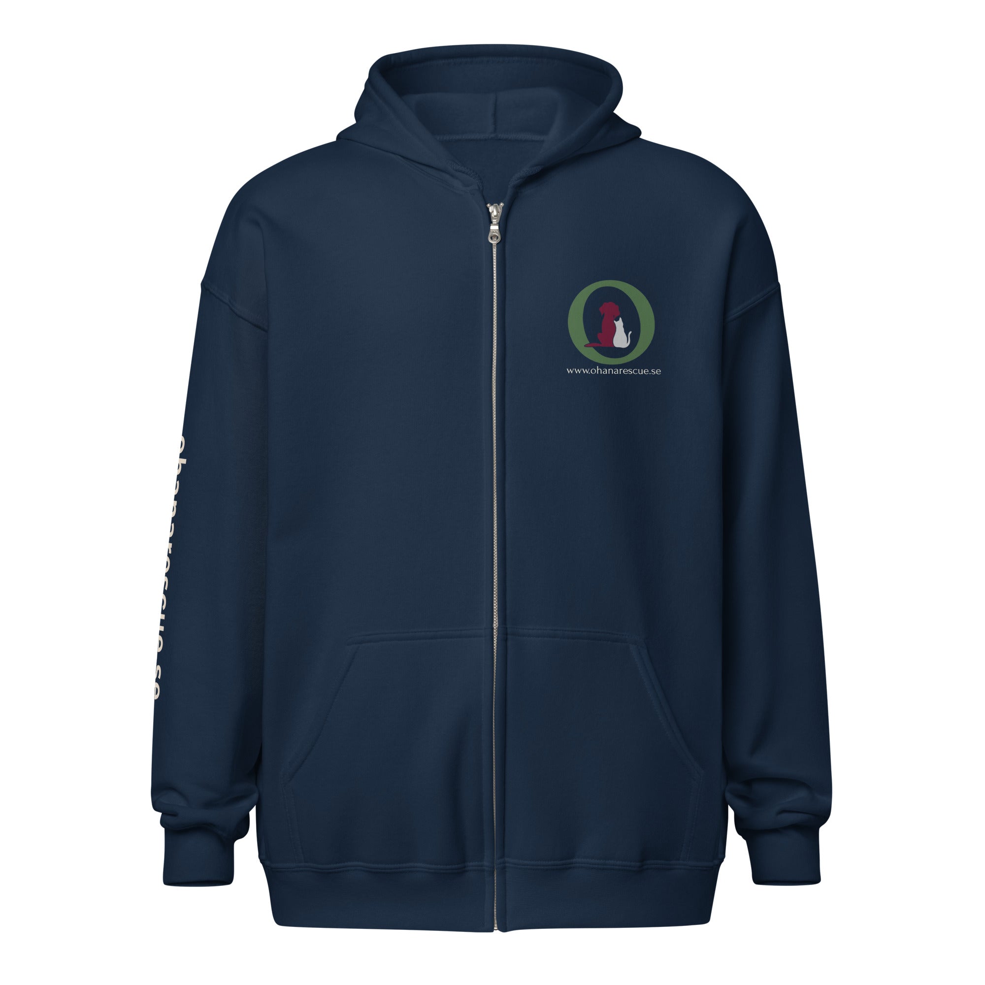 Ohana hoodie med dragkedja i navy, framsida