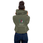 Ohana Crop Hoodie i militärgrön, baksida med Ohana-tryck