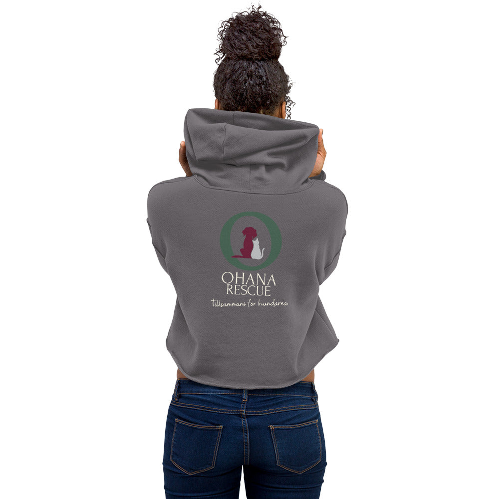 Ohana Crop Hoodie i färgen Storm, baksida med Ohana-tryck